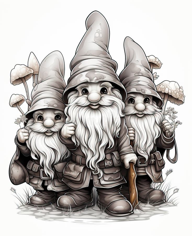 Gnomes in Cartoon Style on a White Background. Stock Photo Image of