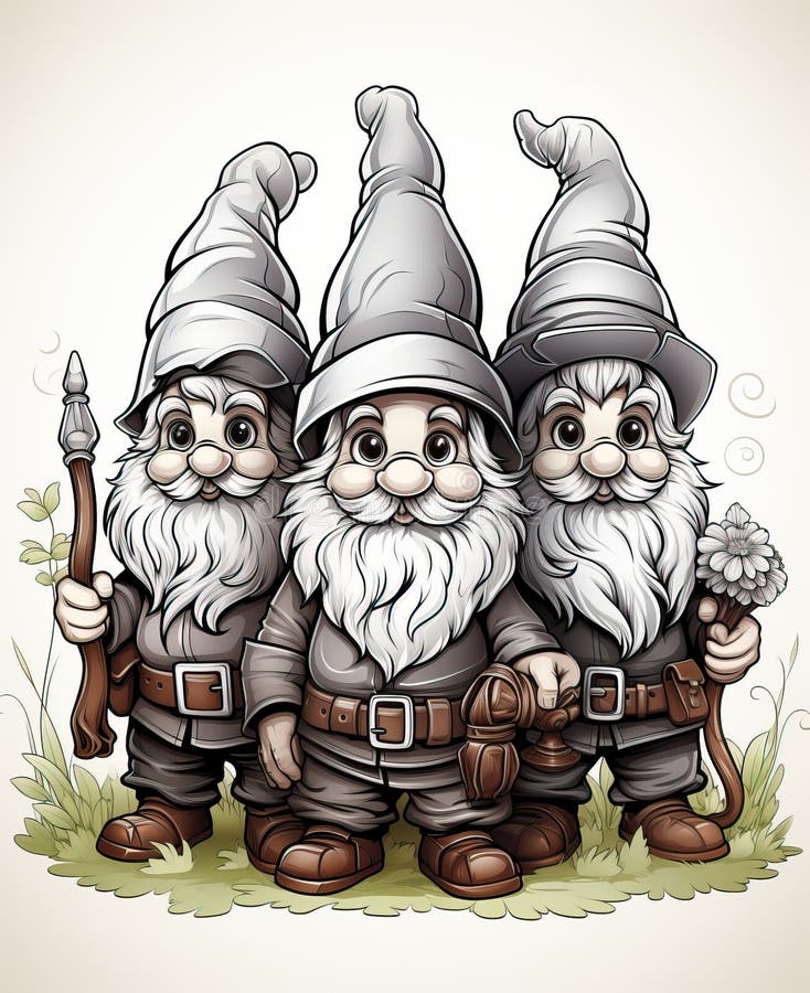 Gnomes in Cartoon Style on a White Background. Stock Photo Image of