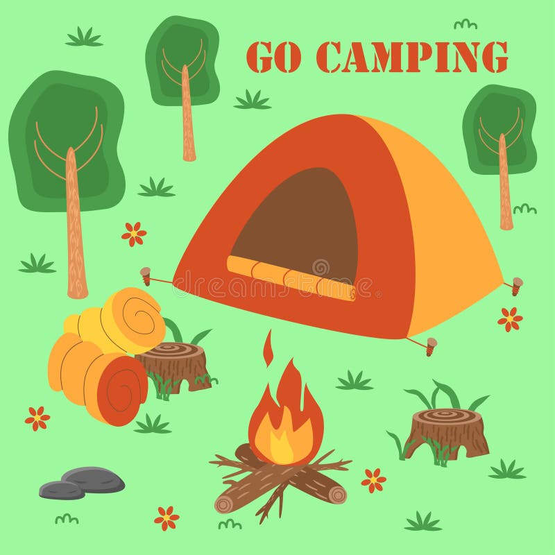 Go Camping Poster With Tent And Campfire - Vector Illustration, Eps ...