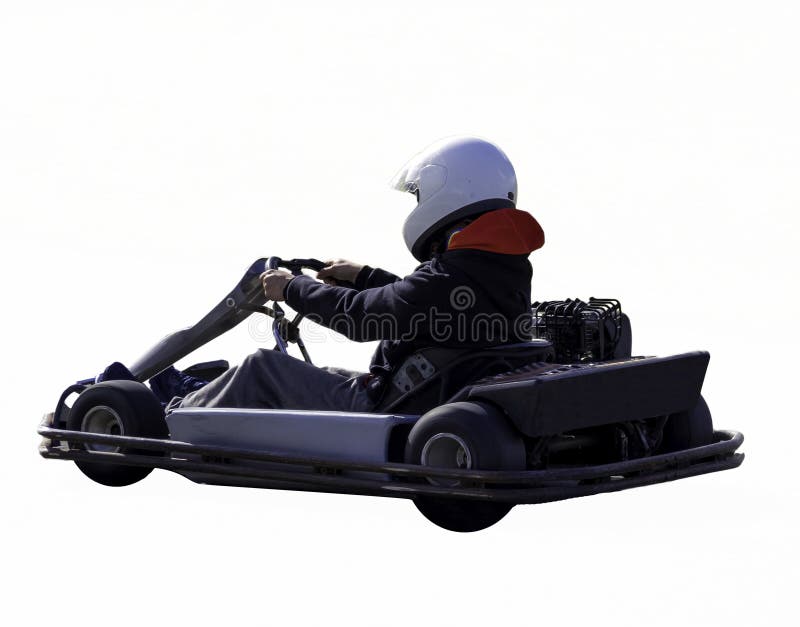 Go cart racer with a helmet isolated on a white background stock photos Go cart racer with a helmet isolated on a white background stock photos