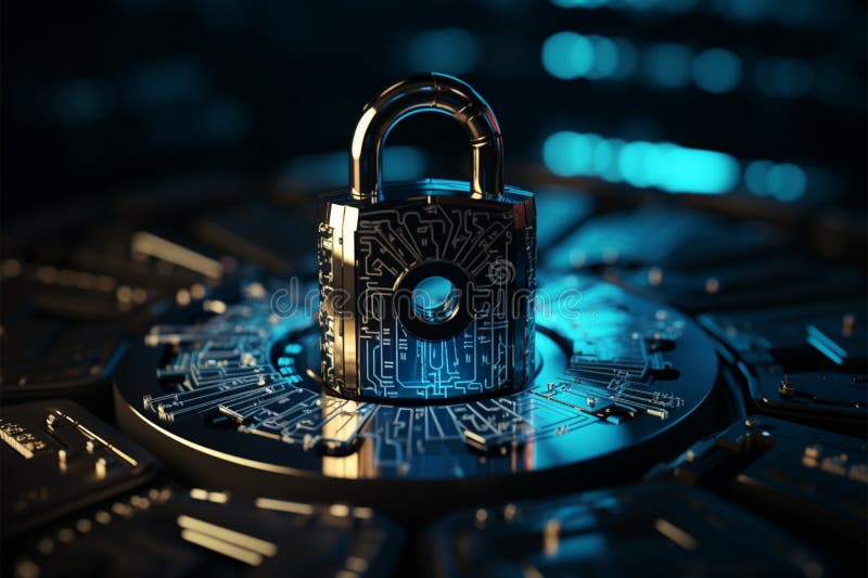 The Go Cybersecurity concept includes a blue keylock and binary code encryption vector illustration