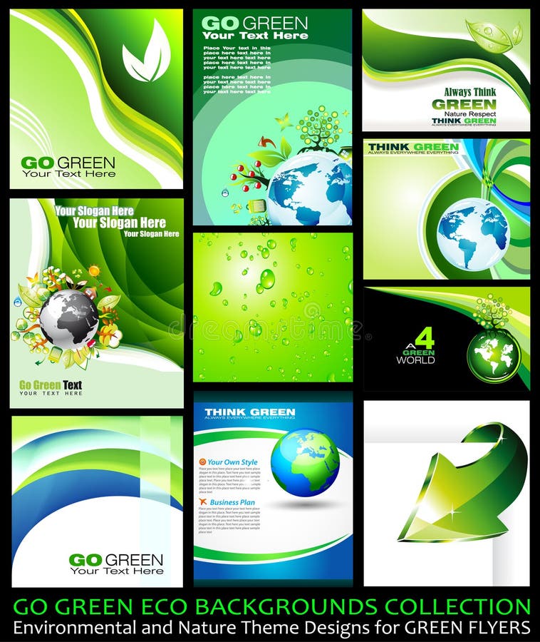 Go Green Eco Backgrounds Collection - 9 different Environmental Illustrations. Green drop vectors