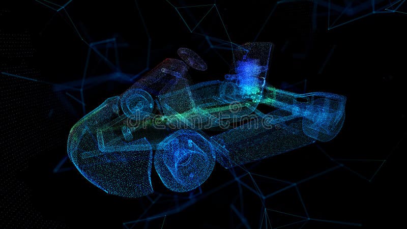 Go kart racing. Light effect particles background. Modern abstract style consists of colorful dots vector illustration