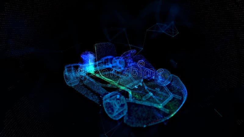 Go kart racing. Light effect particles background. Modern abstract style consists of colorful dots royalty free illustration