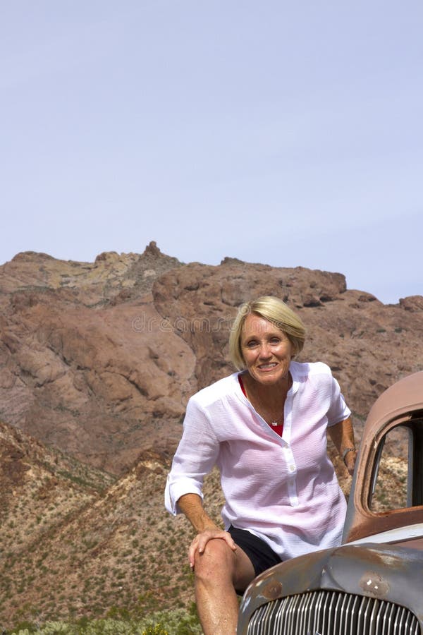 Mature Woman Antique Car Desert Stock Photos - Free & Royalty-Free