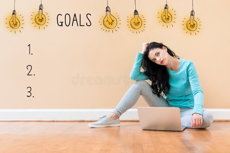 Goal list with woman using a laptop royalty free stock image Goal list with woman using a laptop royalty free stock image
