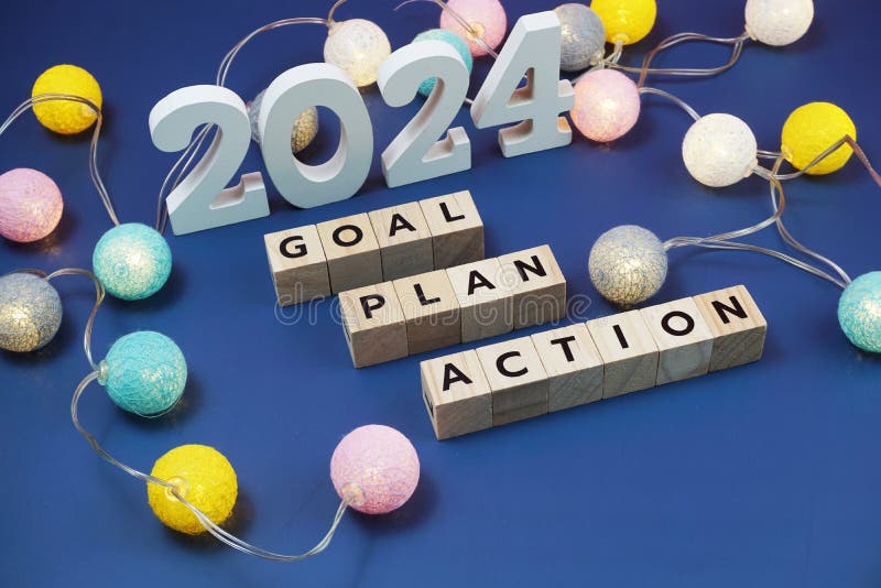 2024 Goal Plan Action Alphabet Letter Flat Lay on Pink Background Stock