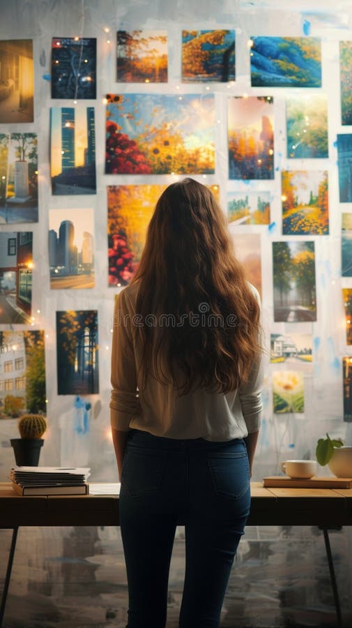 Goal Setting Journey Woman Visualizes Aspirations through Vision Board