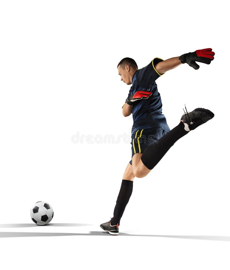 Goalkeeper kicking the ball in the isolated on white stock image Goalkeeper kicking the ball in the isolated on white stock image