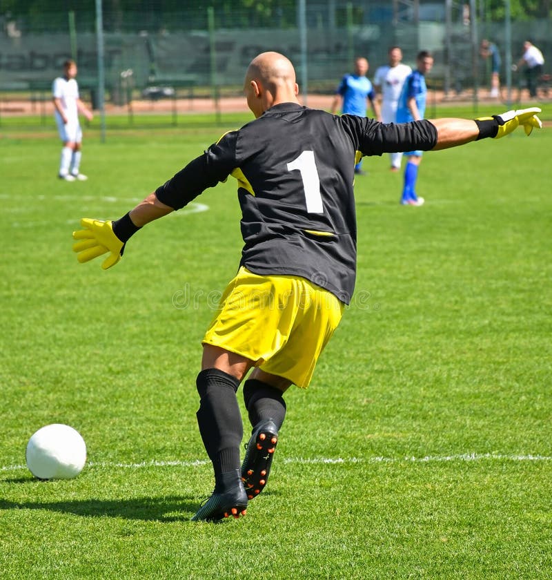 Goalkeeper Kicks the Ball in the Stadium Stock Image Image of match