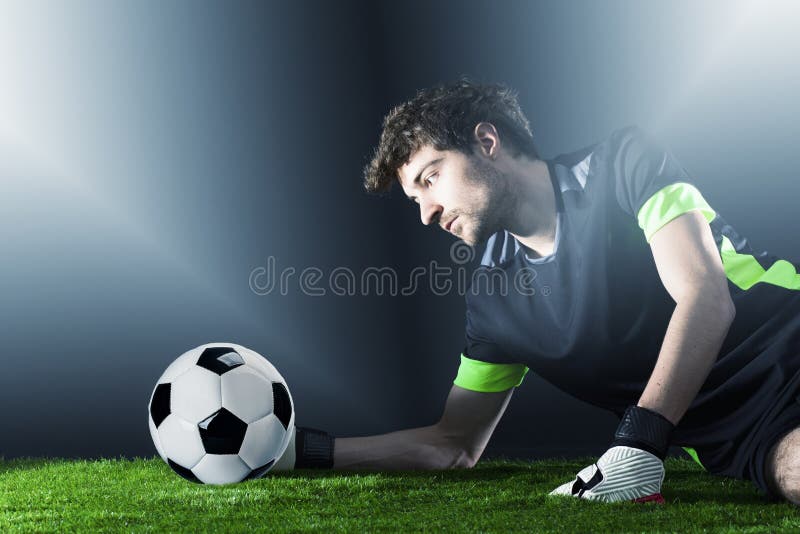goalkeeper Voetbal Fotballgelijke Kampioenschapsconcept met voetbalbal stock foto goalkeeper Voetbal Fotballgelijke Kampioenschapsconcept met voetbalbal stock foto