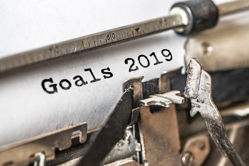 Goals 2019 typed words on a vintage typewriter. Close up royalty free stock photos Goals 2019 typed words on a vintage typewriter. Close up royalty free stock photos