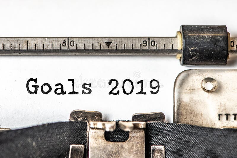 Goals 2019 typed words on a vintage typewriter. Close up royalty free stock photography Goals 2019 typed words on a vintage typewriter. Close up royalty free stock photography