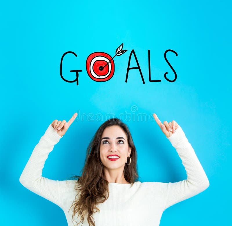 Goals with Young Woman Looking Upwards Stock Image Image of woman