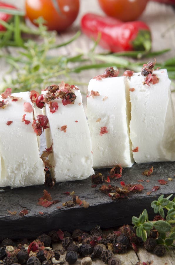 Goat Cheese with Red Pepper on a Slate Plate Stock Image Image of