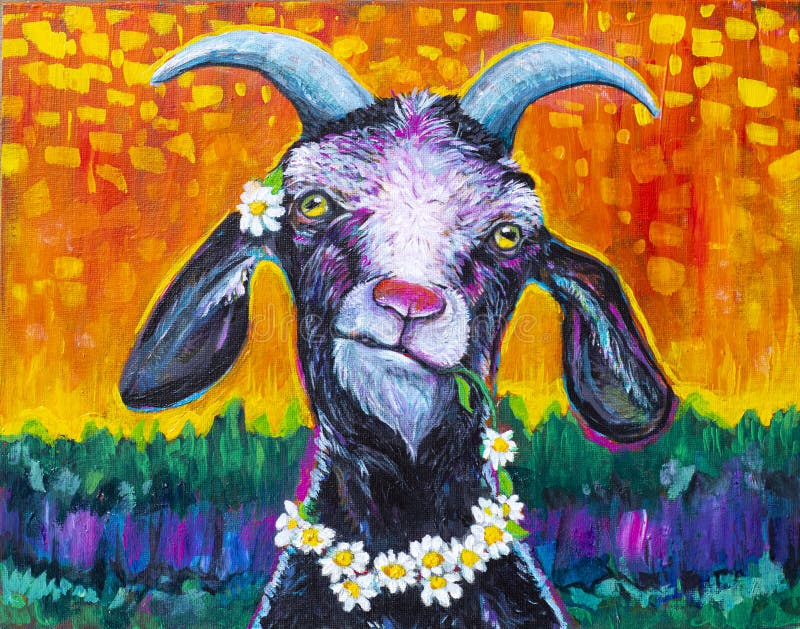 Goat acrylic painting stock illustration. Illustration of horns - 218801049