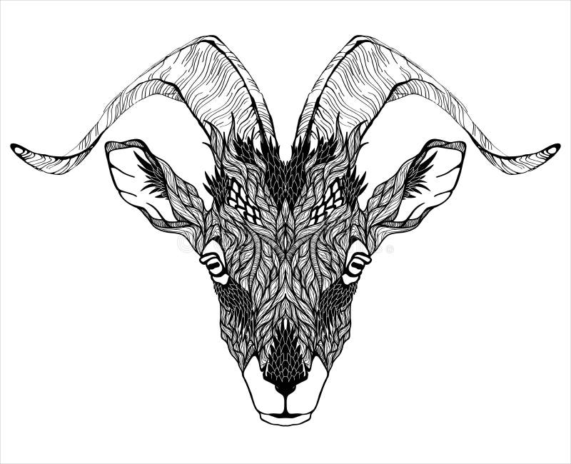 Goat Mascot Head tattoo. psychedelic stock illustration Goat Mascot Head tattoo. psychedelic stock illustration