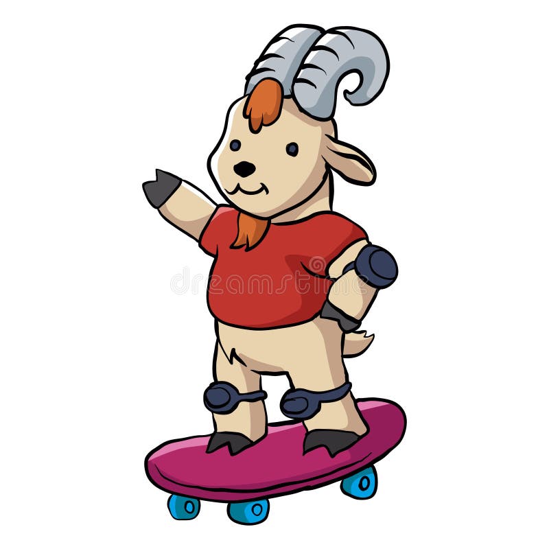 Goat on Skateboard Sketch Engraving Vector Stock Vector Illustration