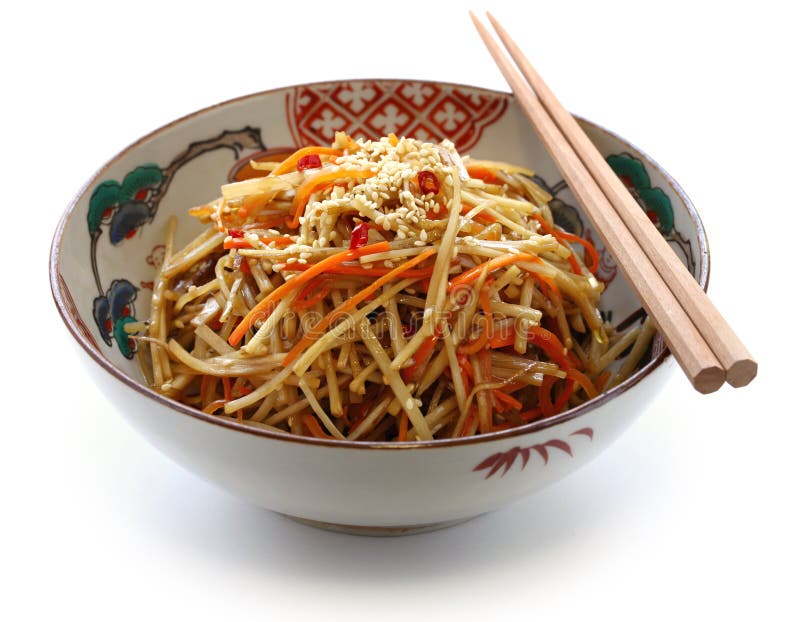 A popular Japanese dish is kinpira gobo, shredded burdock root and carrot, sauteed with soy sauce, sugar, sake, and sesame oil. A popular Japanese dish is kinpira gobo, shredded burdock root and carrot, sauteed with soy sauce, sugar, sake, and sesame oil.