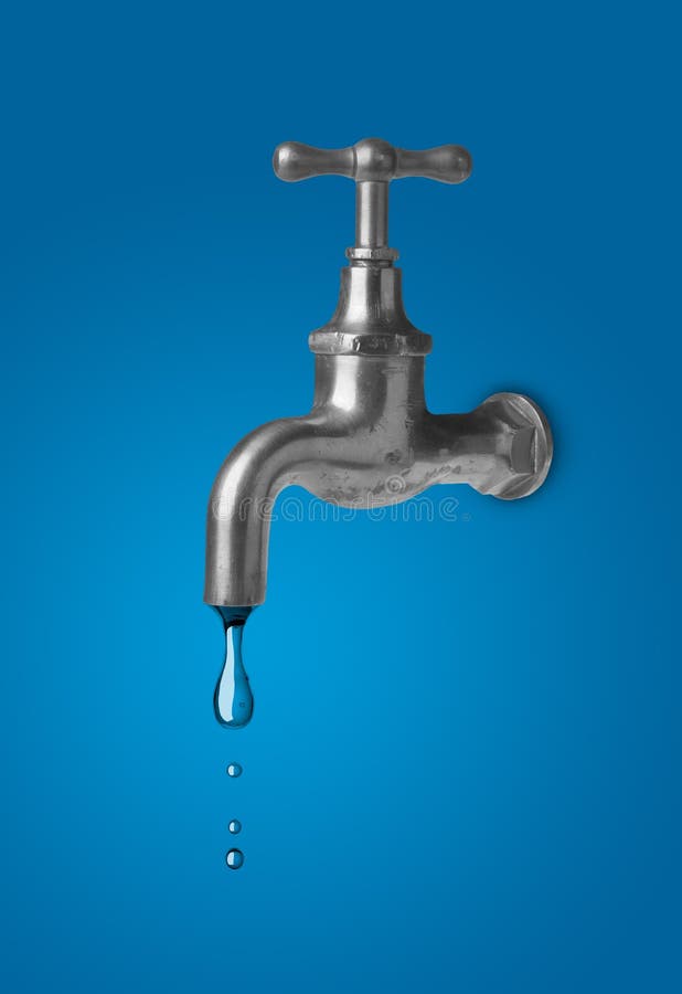 Goccia colante del rubinetto di acqua del concetto acqua-acqua di risparmio o di conservazione
