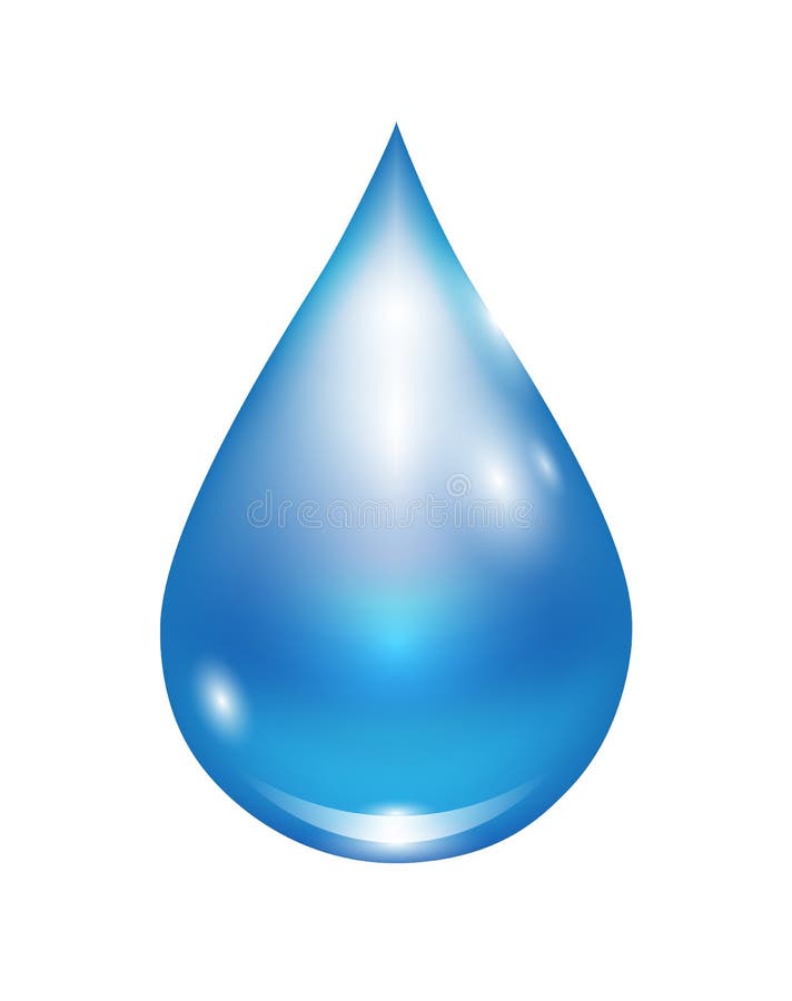Goccia di acqua blu nell'illustrazione realistica leggera di vettore isolata su bianco