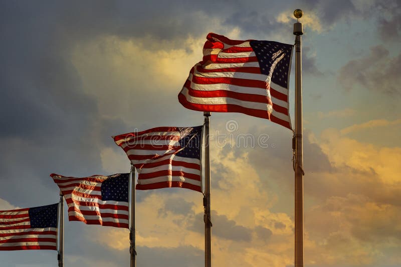 US flag during an amazing soft sunset
