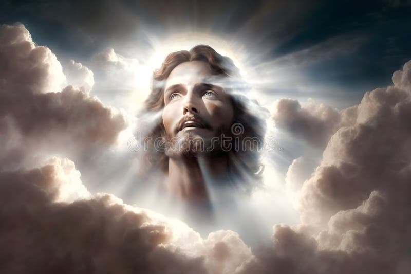 God Face Portrait in the Clouds, Jesus Christ Religious Background ...