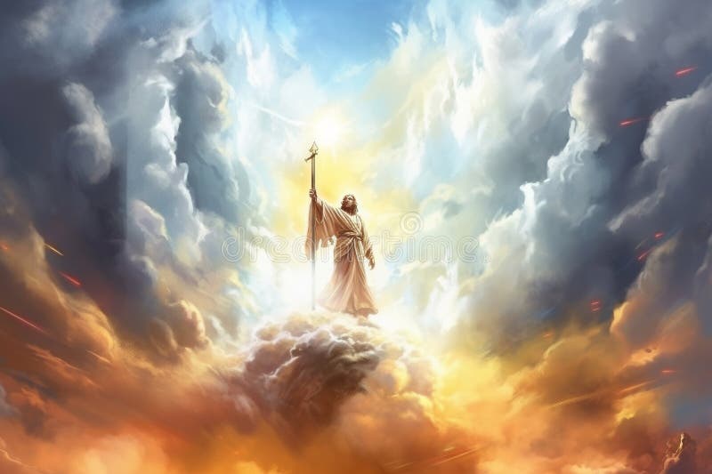 God in Heaven, Surrounded by Clouds and Rays of Light. the Artwork ...