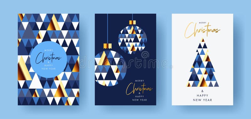 God jul och glada nyårsuppsättningar av hälsningskort, semestertäcken. modern xmas-design vektor illustrationer