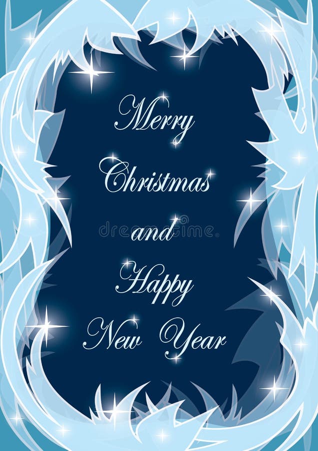 Merry Christmas and Happy New Year  vector postcard with icy frame. Merry Christmas and Happy New Year  vector postcard with icy frame