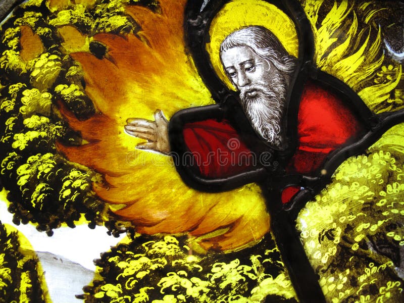 God the Creator giving his blessing in an image on a medieval 16th century stained glass window panel from the Abbey of Mariawald in Germany. God the Creator giving his blessing in an image on a medieval 16th century stained glass window panel from the Abbey of Mariawald in Germany