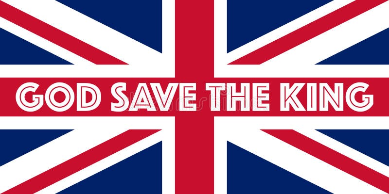 God save The King - Typography on British Flag - Design for Occasion of Taking Throne, Coronation and Reign of King Charles III - Multi Purpose Vector Background for Posters, Wallpapers, Prints, Web