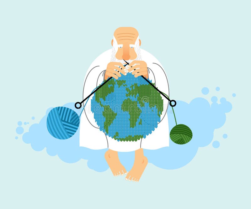 God Sitting On Cloud And Knit Planet Earth. Creation Of Earth. Stock Vector  - Illustration of heaven, fashion: 61348804