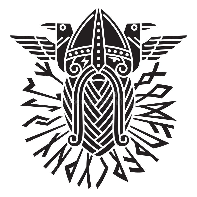 God Wotan and two ravens in a circle of Norse runes. Illustration of Norse mythology royalty free illustration God Wotan and two ravens in a circle of Norse runes. Illustration of Norse mythology royalty free illustration
