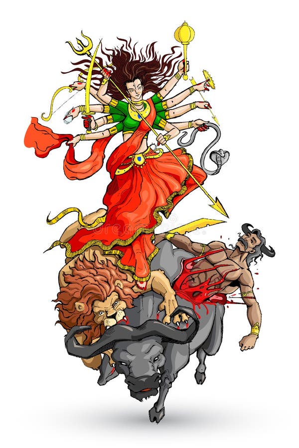 Goddess Durga stock vector. Illustration of dussera, monster - 26243146