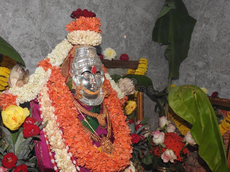 Goddess Lakshmi Statue Decoration Using Flower and Gold Jewellery during  Festival of Vara Mahalakshmi Festival. Varalakshmi Vratam Stock Image -  Image of costume, lakshmi: 206241451