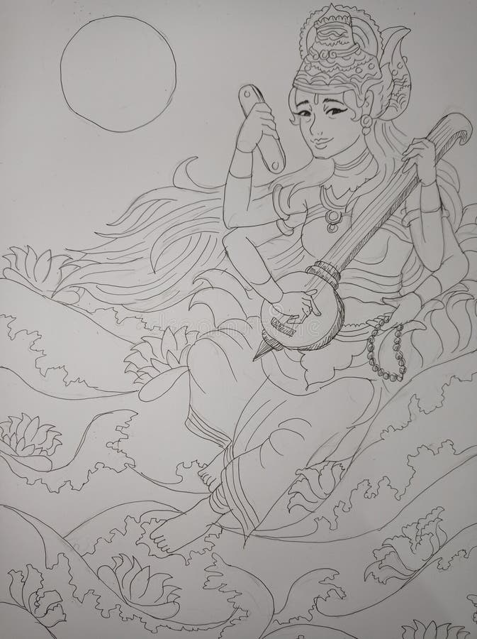 goddess sarasvati sketch knowledge saraswati 209182171