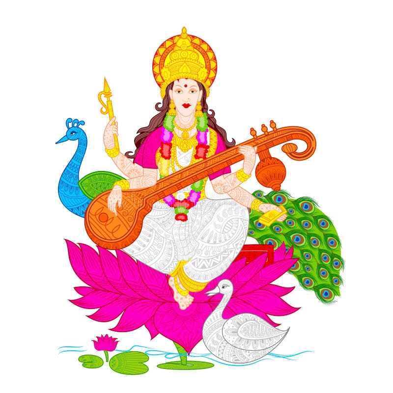 Sarasvati River Rigveda Goddess  Drawing Of Saraswati Devi HD Png  Download  Transparent Png Image  PNGitem