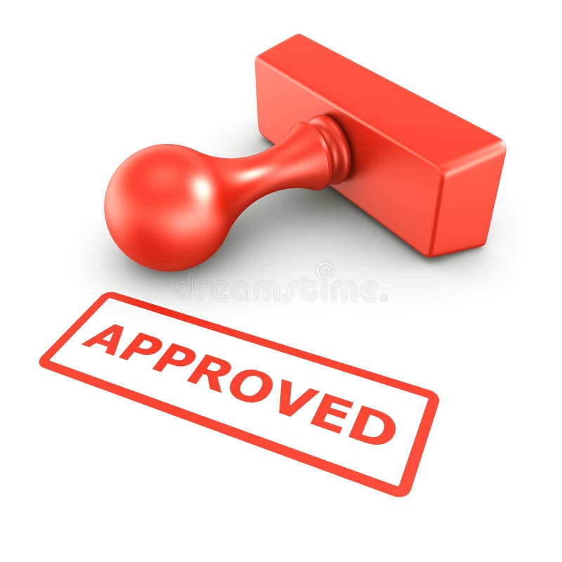 3d rendering of a rubber stamp with APPROVED in red ink. 3d rendering of a rubber stamp with APPROVED in red ink
