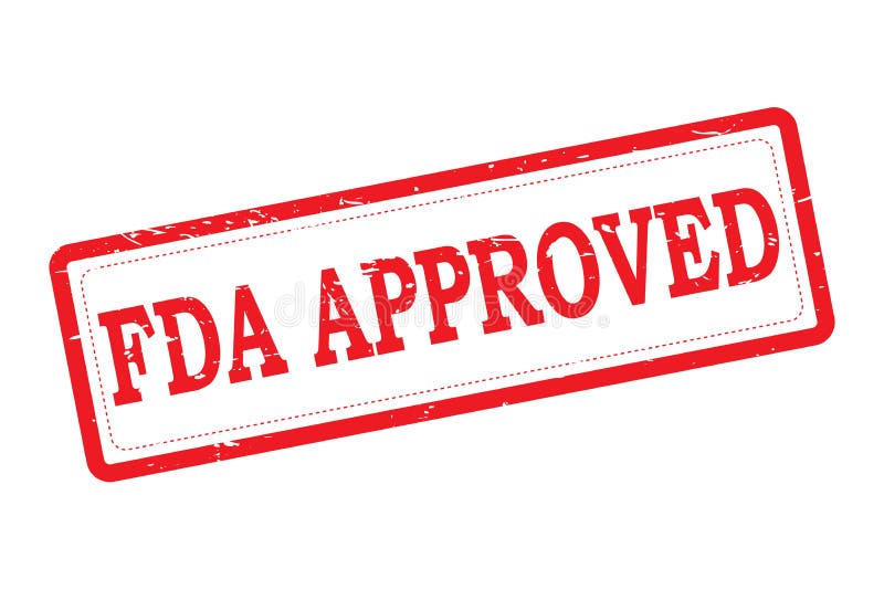 A rubber stamp style illustration with the text "FDA approved". A rubber stamp style illustration with the text "FDA approved".