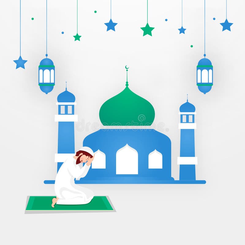 Godsdienstige Moslimmens die voor moskee op witte achtergrond voor Eid Mubarak bidden vector illustratie Godsdienstige Moslimmens die voor moskee op witte achtergrond voor Eid Mubarak bidden vector illustratie