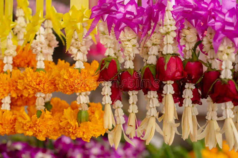 Verblinding Correspondentie iets Godsdienstige Slingers Van Gele Bloemen in Thailand Stock Foto - Image of  rood, godsdienstig: 145419052