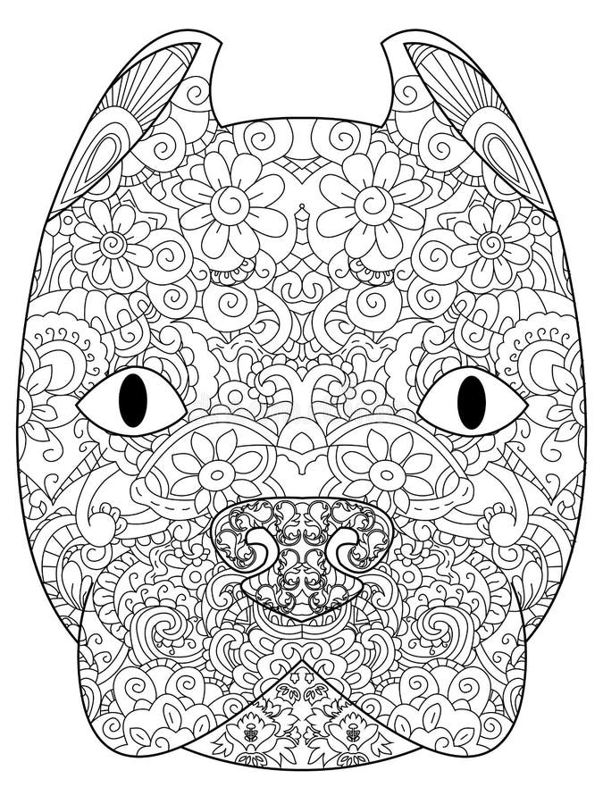 Goede Amerikaanse hoofd het kleuren van Pit Bull Terrier vector voor volwassenen royalty-vrije illustratie Goede Amerikaanse hoofd het kleuren van Pit Bull Terrier vector voor volwassenen royalty-vrije illustratie