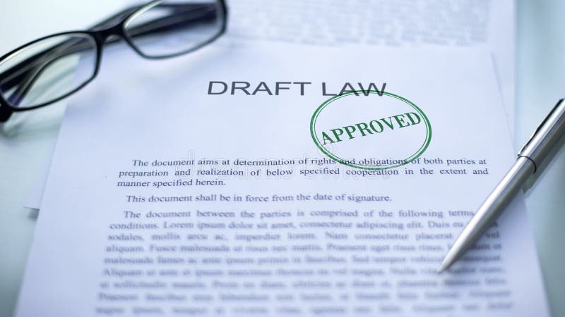 Draft law approved, seal stamped on official document, business contract, close, stock photo. Draft law approved, seal stamped on official document, business contract, close, stock photo