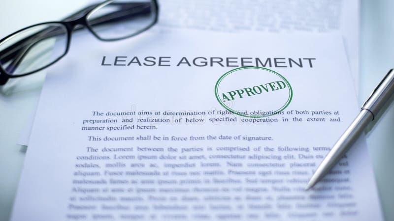 Lease agreement approved, seal stamped on official document, business contract, stock photo. Lease agreement approved, seal stamped on official document, business contract, stock photo