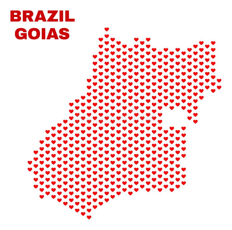 Goias State Map - Mosaic of Love Hearts vector illustration