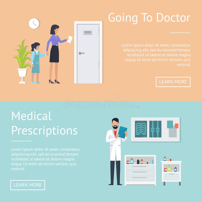 Going to Doctor Posters Set Vector Illustration stock illustration Going to Doctor Posters Set Vector Illustration stock illustration