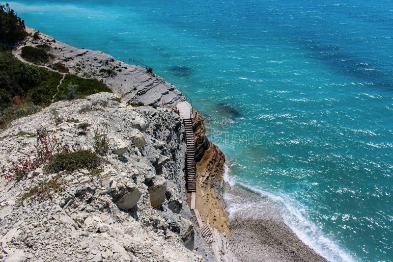 Sosnovka, a picturesque wild beach at the foot of the rocks in the vicinity of the resort of Gelendzhik