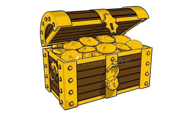 illustration of opened treasure chest full of gold coins and