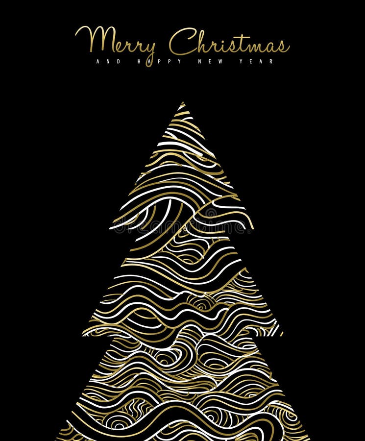 Gold abstract christmas tree holiday card design